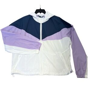 Calme Jacket Windbreaker Womens Purple White Navy XL Hooded Full Zip Zip Pockets